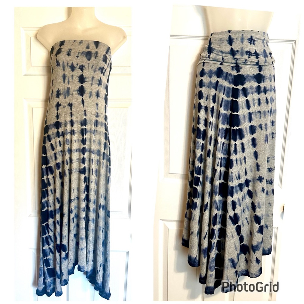 Cynthia Rowley Strapless Tie-Dye Maxi Skirt Dress in Navy and Gray